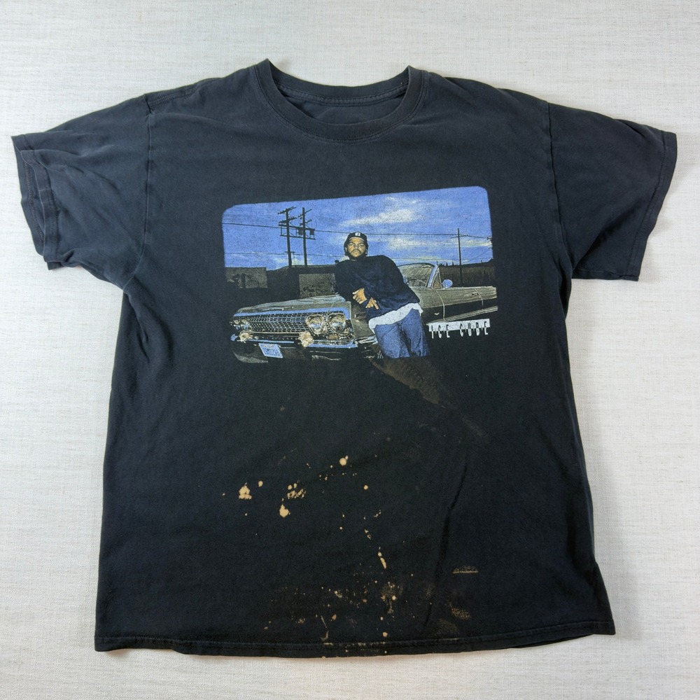 Ice Cube Graphic Tee Black Bleach Distressed Hip Hop Lowrider Mens XL AS IS